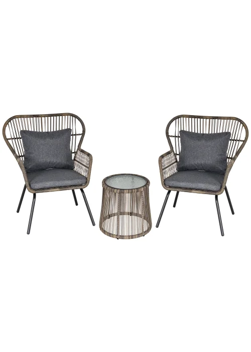Outsunny 3 Piece Rattan Garden Furniture Set with Cushions - No Size Image 1