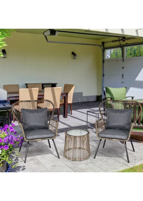 Outsunny 3 Piece Rattan Garden Furniture Set with Cushions - No Size Image 2
