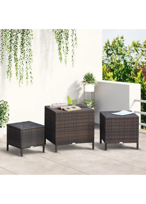 Outsunny Rattan Nesting Table Set Three Piece Stacking Coffee Side Garden - One Size Image 1