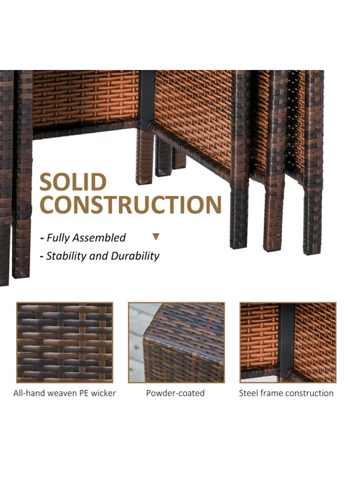 Outsunny Rattan Nesting Table Set Three Piece Stacking Coffee Side Garden - One Size Image 5