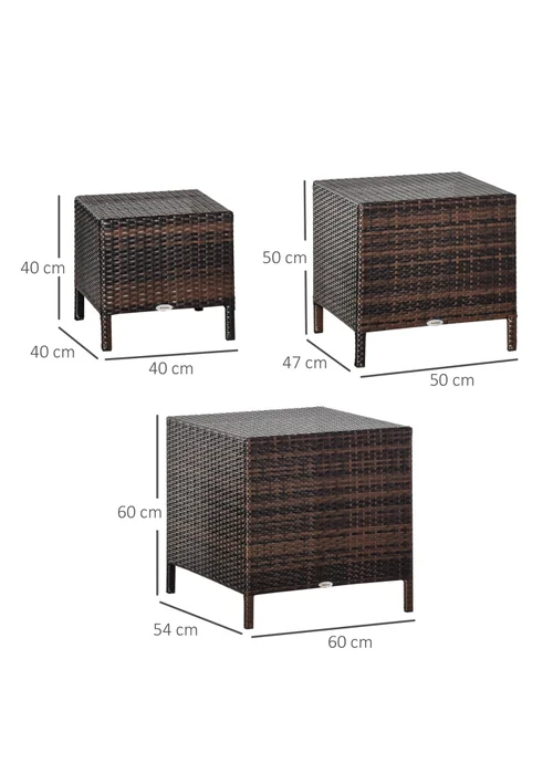 Outsunny Rattan Nesting Table Set Three Piece Stacking Coffee Side Garden - One Size Image 3