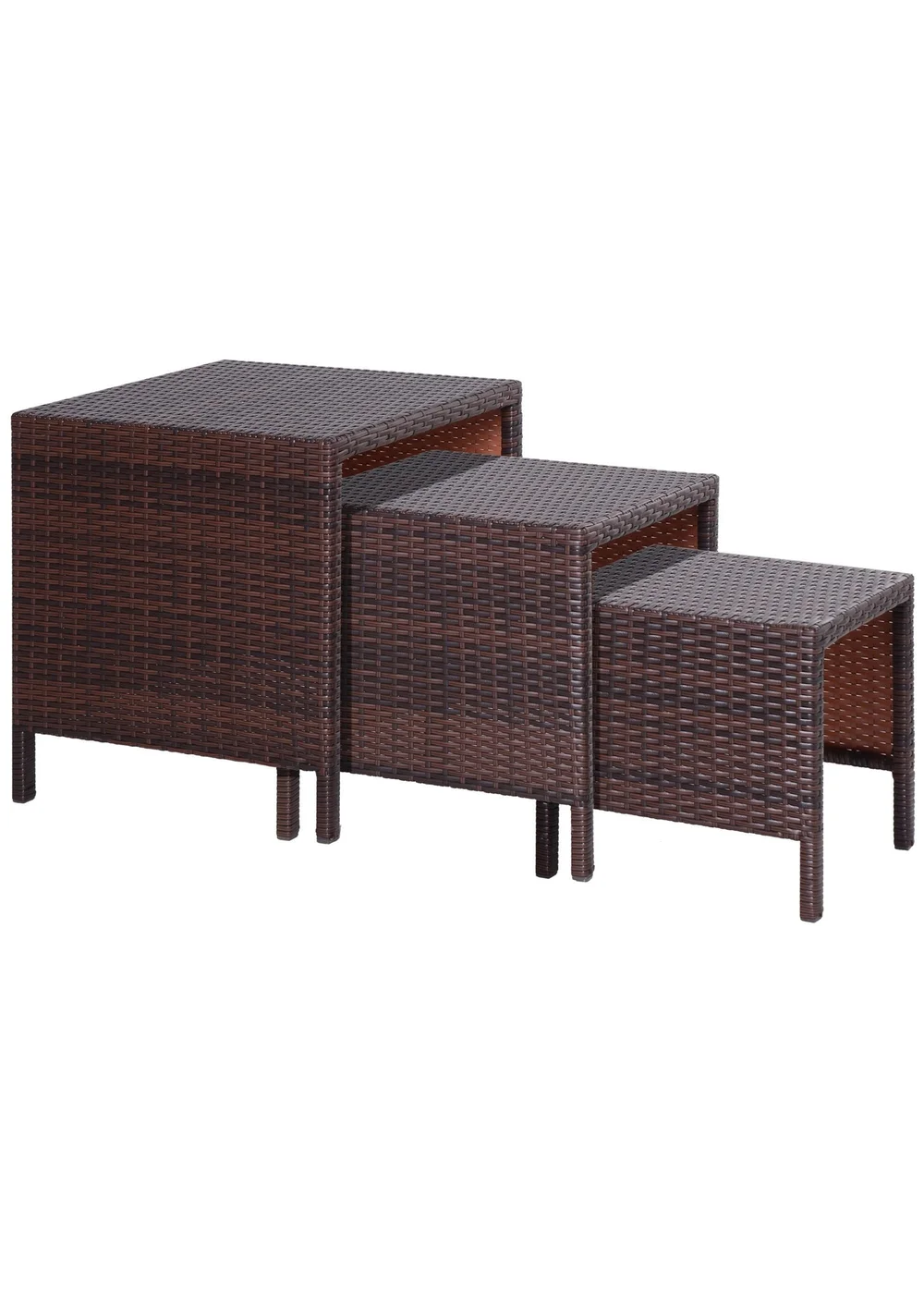 Outsunny Rattan Nesting Table Set Three Piece Stacking Coffee Side Garden - One Size Image 2