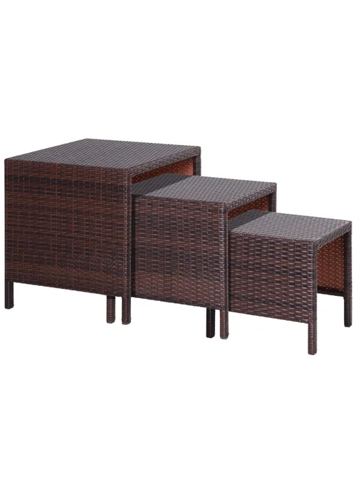 Outsunny Rattan Nesting Table Set Three Piece Stacking Coffee Side Garden - One Size Image 2