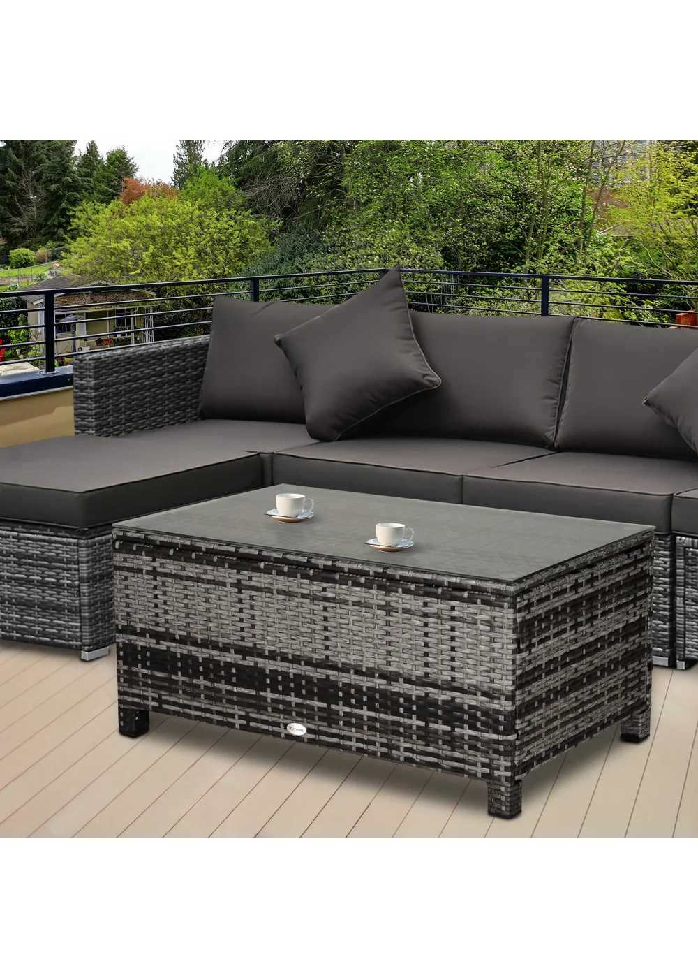 Outsunny Garden Rattan Coffee Side Table (85cm x 50cm x 39cm) - One Size Image 2
