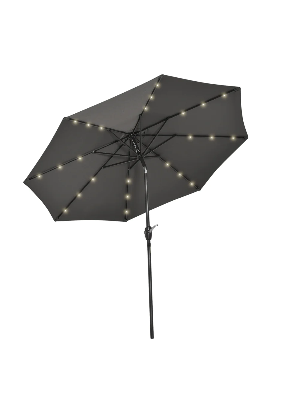 Outsunny Φ2.7m Garden 24 LED Light Parasol Solar Outdoor Tilt Sun Umbrella Patio Sun Shade-Grey - No Size Image 2