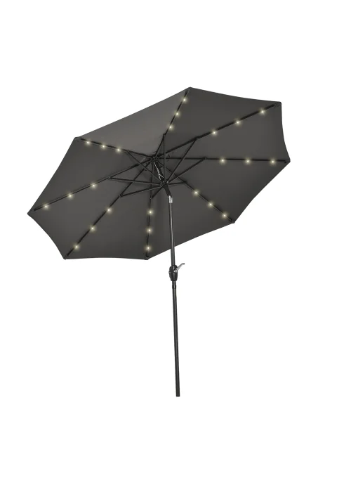 Outsunny Φ2.7m Garden 24 LED Light Parasol Solar Outdoor Tilt Sun Umbrella Patio Sun Shade-Grey - No Size Image 2