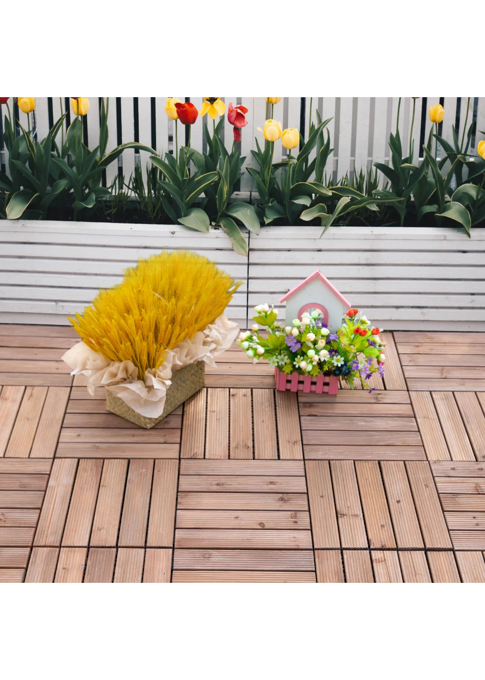 Outsunny 27 Pcs Wooden Interlocking Decking Tiles - No Size Image 1