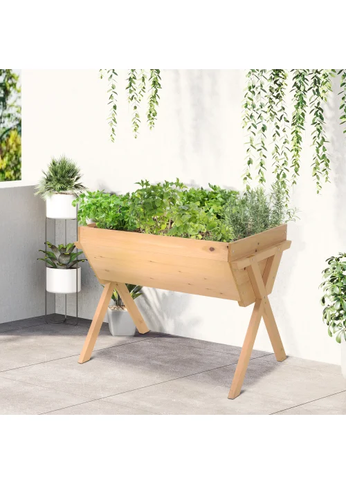Outsunny Wooden Planter Raised Bed Stand Vegetable Flower Bed - One Size Image 1