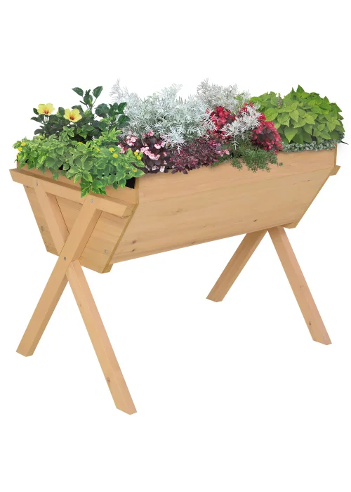 Outsunny Wooden Planter Raised Bed Stand Vegetable Flower Bed - One Size Image 2