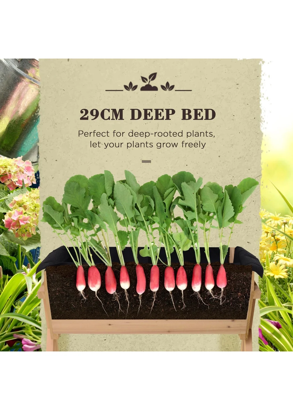 Outsunny Wooden Planter Raised Bed Stand Vegetable Flower Bed - One Size Image 5