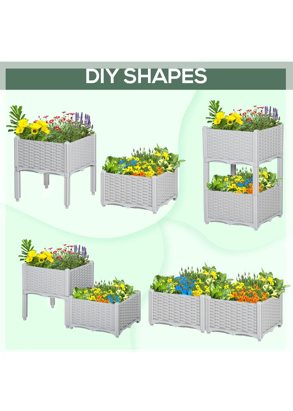 Outsunny 40cm x 40cm x 44cm Set of 2 26L Garden Raised Bed Elevated Patio Flower Plant Planter Box - No Size Image 5