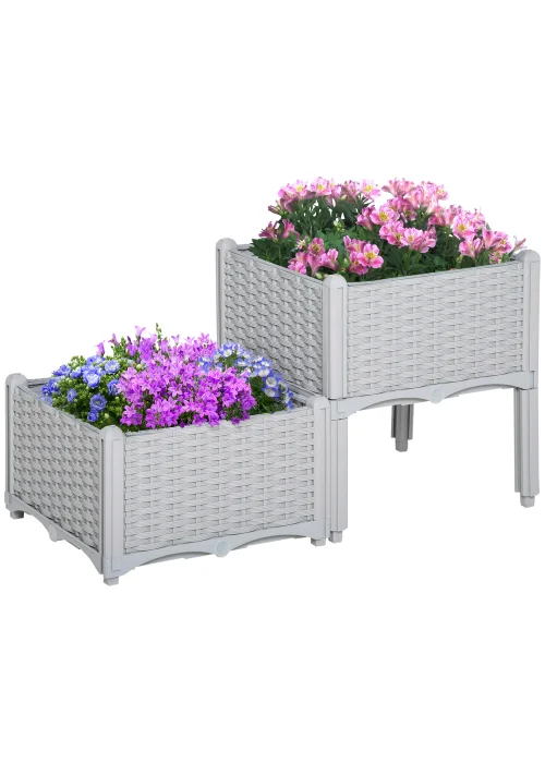 Outsunny 40cm x 40cm x 44cm Set of 2 26L Garden Raised Bed Elevated Patio Flower Plant Planter Box - No Size Image 2