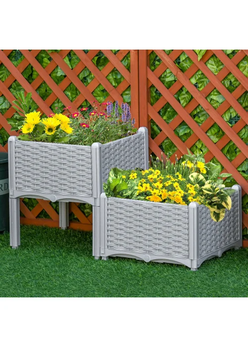 Outsunny 40cm x 40cm x 44cm Set of 2 26L Garden Raised Bed Elevated Patio Flower Plant Planter Box - No Size Image 1