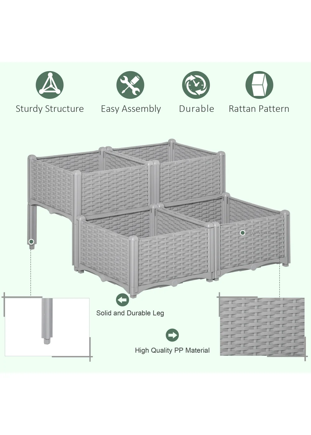 Outsunny Set of 4 26L Garden Raised Bed - No Size Image 4