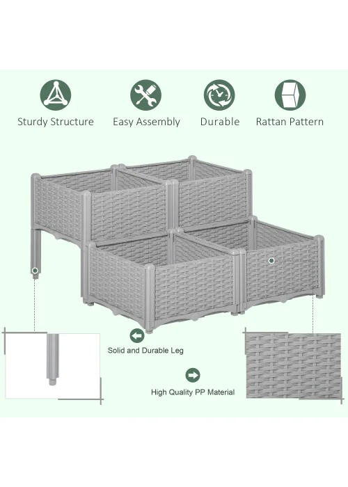 Outsunny Set of 4 26L Garden Raised Bed - No Size Image 4