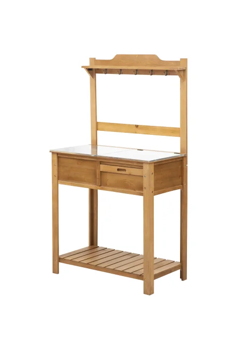 Outsunny Wooden Spacious Garden Potting Bench with Large Storage Space 80L x 42W x 142H cm - One Size Image 2