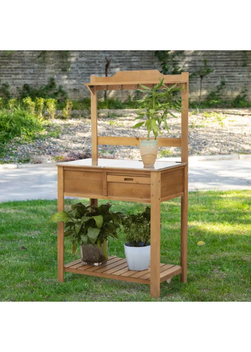 Outsunny Wooden Spacious Garden Potting Bench with Large Storage Space 80L x 42W x 142H cm - One Size Image 1