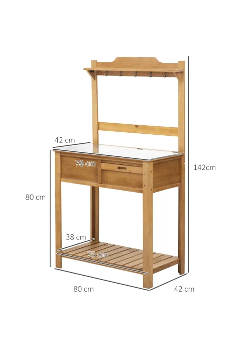 Outsunny Wooden Spacious Garden Potting Bench with Large Storage Space 80L x 42W x 142H cm - One Size Image 3