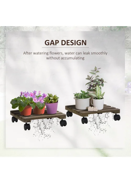 Outsunny 2 Pack Plant Stand with Wheels Flowerpot Holder - No Size Image 5