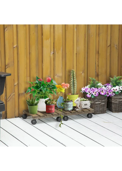 Outsunny 2 Pack Plant Stand with Wheels Flowerpot Holder - No Size Image 1