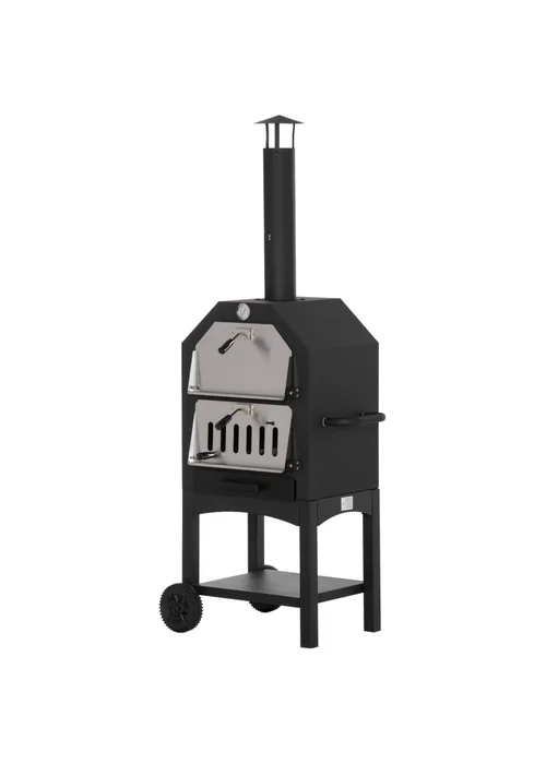 Outsunny Charcoal Tall Ovan Pizza Maker BBQ Grill Outdoor Picnic with Thermometer - One Size Image 2
