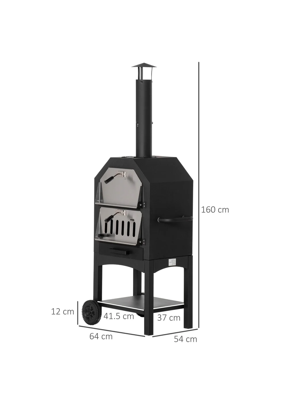 Outsunny Charcoal Tall Ovan Pizza Maker BBQ Grill Outdoor Picnic with Thermometer - One Size Image 3