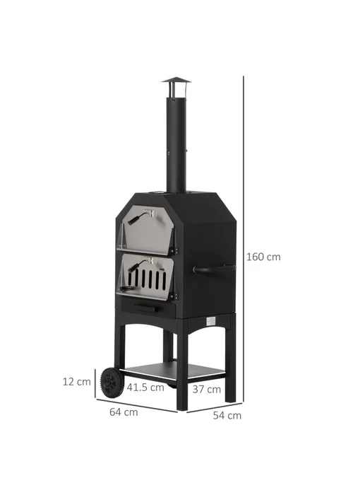 Outsunny Charcoal Tall Ovan Pizza Maker BBQ Grill Outdoor Picnic with Thermometer - One Size Image 3