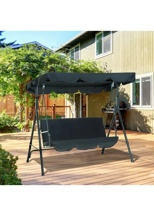 Outsunny 3 Seater Canopy Swing Chair Garden Rocking Bench with Top Roof - Black - One Size Image 1