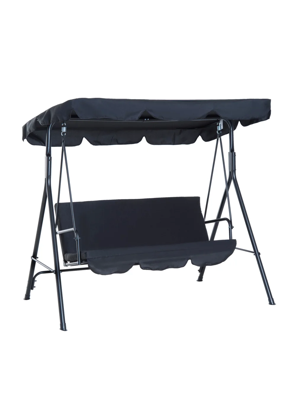 Outsunny 3 Seater Canopy Swing Chair Garden Rocking Bench with Top Roof - Black - One Size Image 2
