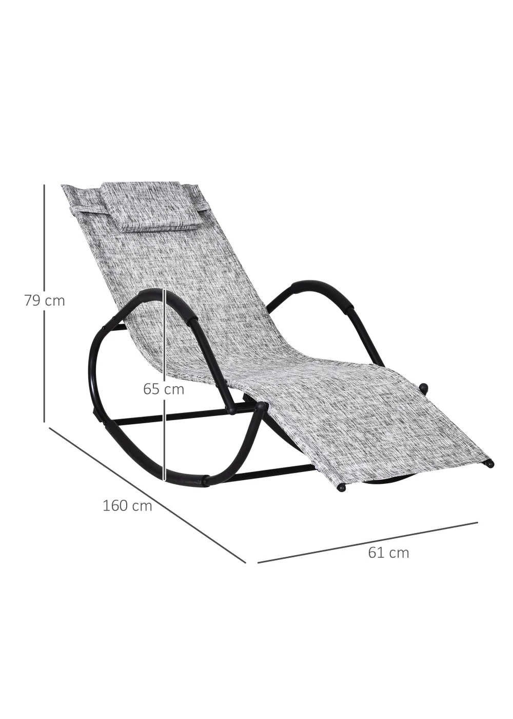 Outsunny Patio Texteline Rocking Lounge Chair Zero Gravity Rocker with Padded Pillow - No Size Image 3
