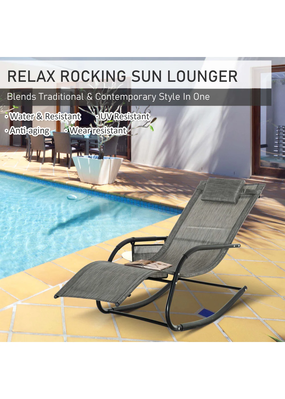 Outsunny Outdoor Garden Rocking Chair, Patio Sun Lounger Rocker Chair with Breathable Mesh Fabric - No Size Image 4