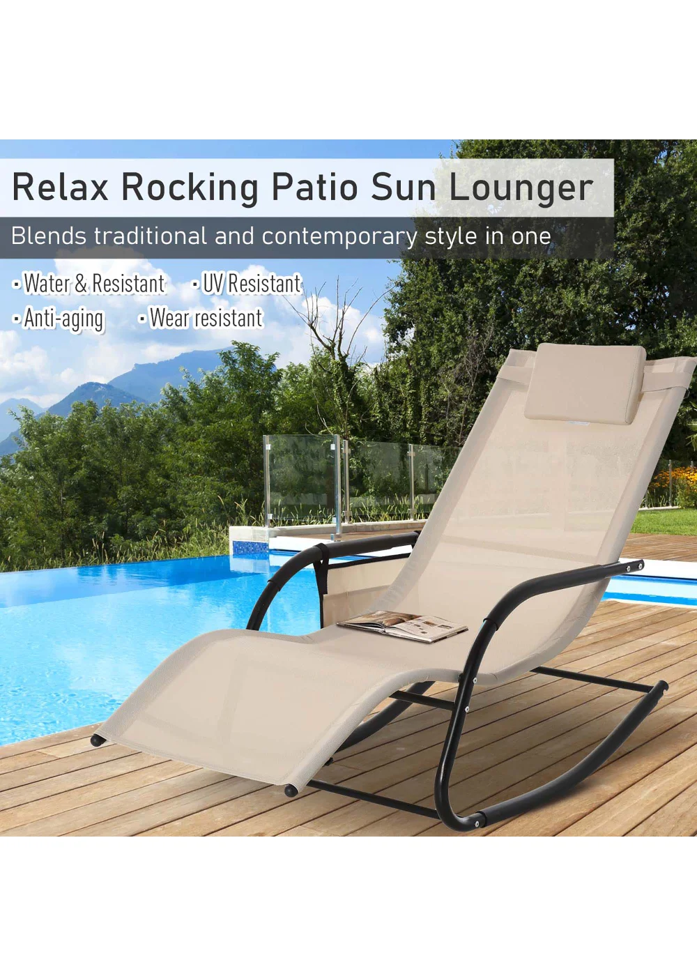 Outsunny Outdoor Garden Rocking Chair, Patio Sun Lounger Rocker Chair with Breathable Mesh Fabric - No Size Image 4