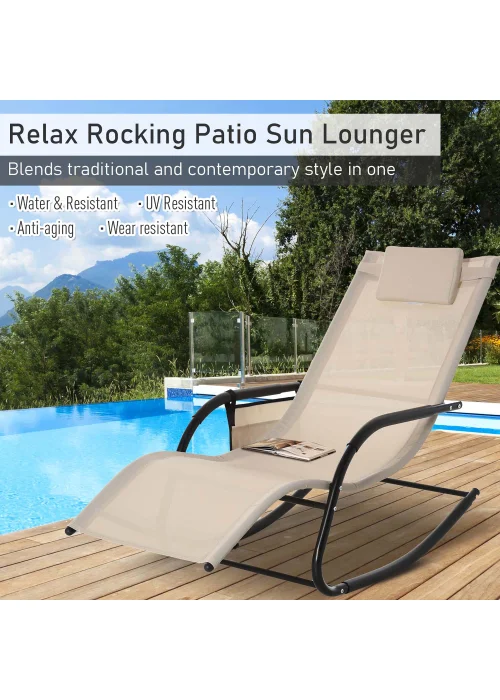 Outsunny Outdoor Garden Rocking Chair, Patio Sun Lounger Rocker Chair with Breathable Mesh Fabric - No Size Image 4