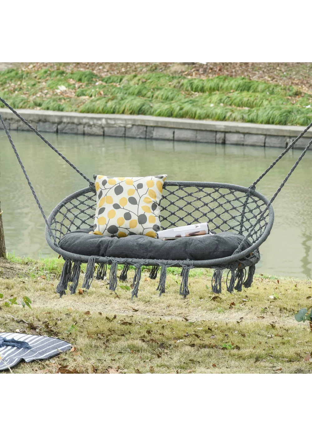 Outsunny 2-Seater Hanging Hammock Chair with Soft Cushion for Patio, Garden, Balcony, Living Room - No Size Image 1