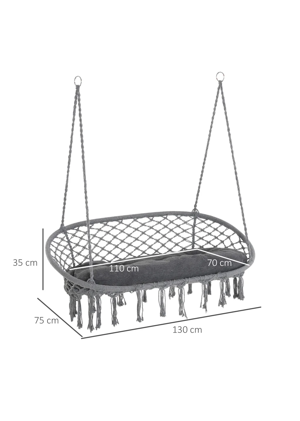 Outsunny 2-Seater Hanging Hammock Chair with Soft Cushion for Patio, Garden, Balcony, Living Room - No Size Image 3
