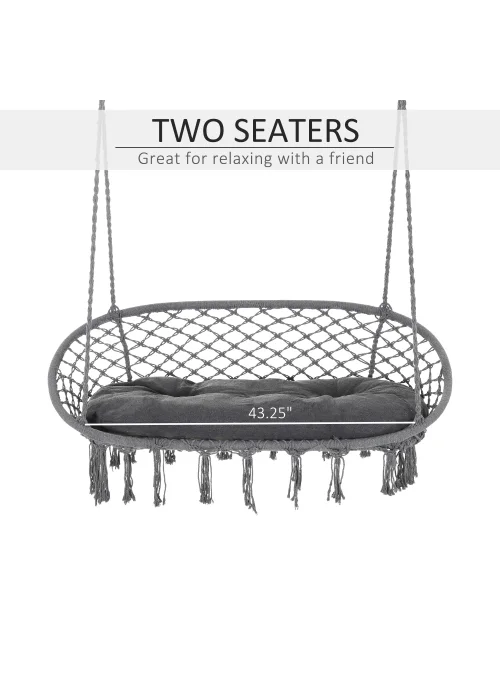 Outsunny 2-Seater Hanging Hammock Chair with Soft Cushion for Patio, Garden, Balcony, Living Room - No Size Image 4