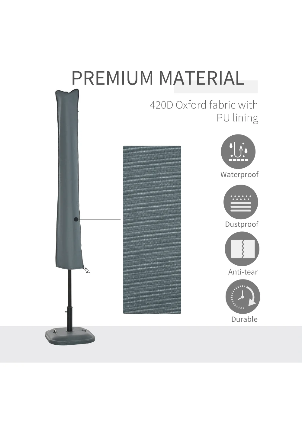 Outsunny Garden Parasol Cover Waterproof Outdoor Courtyard Umbrella Protector 420D Oxford Fabric - No Size Image 4