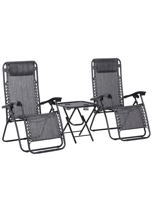 Outsunny 3 PCs Sun Lounger Table & Chairs Set with Cup Holders - No Size Image 1