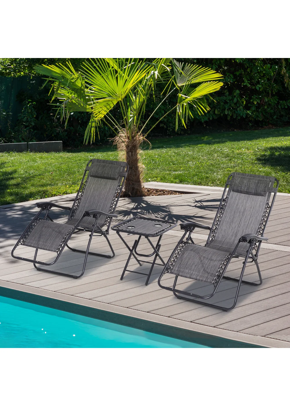 Outsunny 3 PCs Sun Lounger Table & Chairs Set with Cup Holders - No Size Image 2