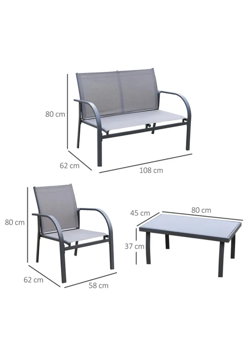 Outsunny 4pcs Patio Furniture Set Garden Sofa Glass Top Coffee Table Grey - One Size Image 3