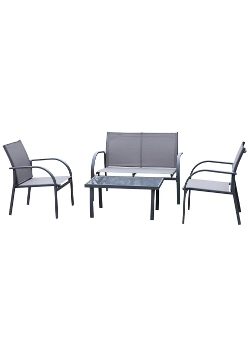 Outsunny 4pcs Patio Furniture Set Garden Sofa Glass Top Coffee Table Grey - One Size Image 2