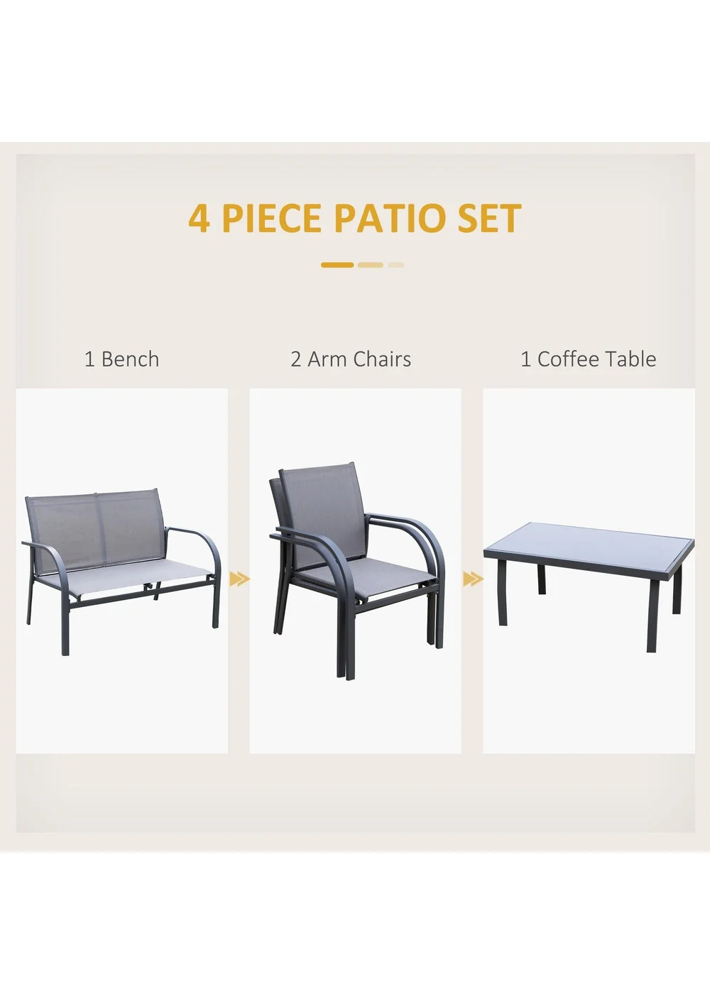 Outsunny 4pcs Patio Furniture Set Garden Sofa Glass Top Coffee Table Grey - One Size Image 4