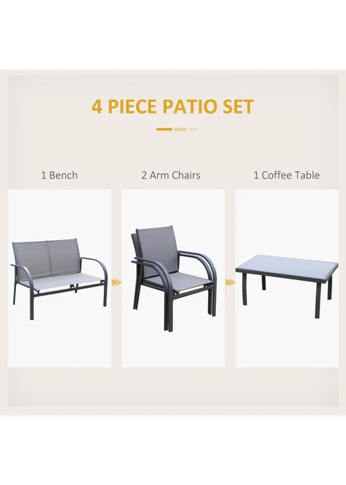 Outsunny 4pcs Patio Furniture Set Garden Sofa Glass Top Coffee Table Grey - One Size Image 4
