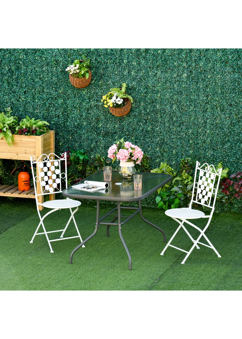 Outsunny Metal Garden Table with Umbrella Hole, 140L x 80Wcm - No Size Image 1