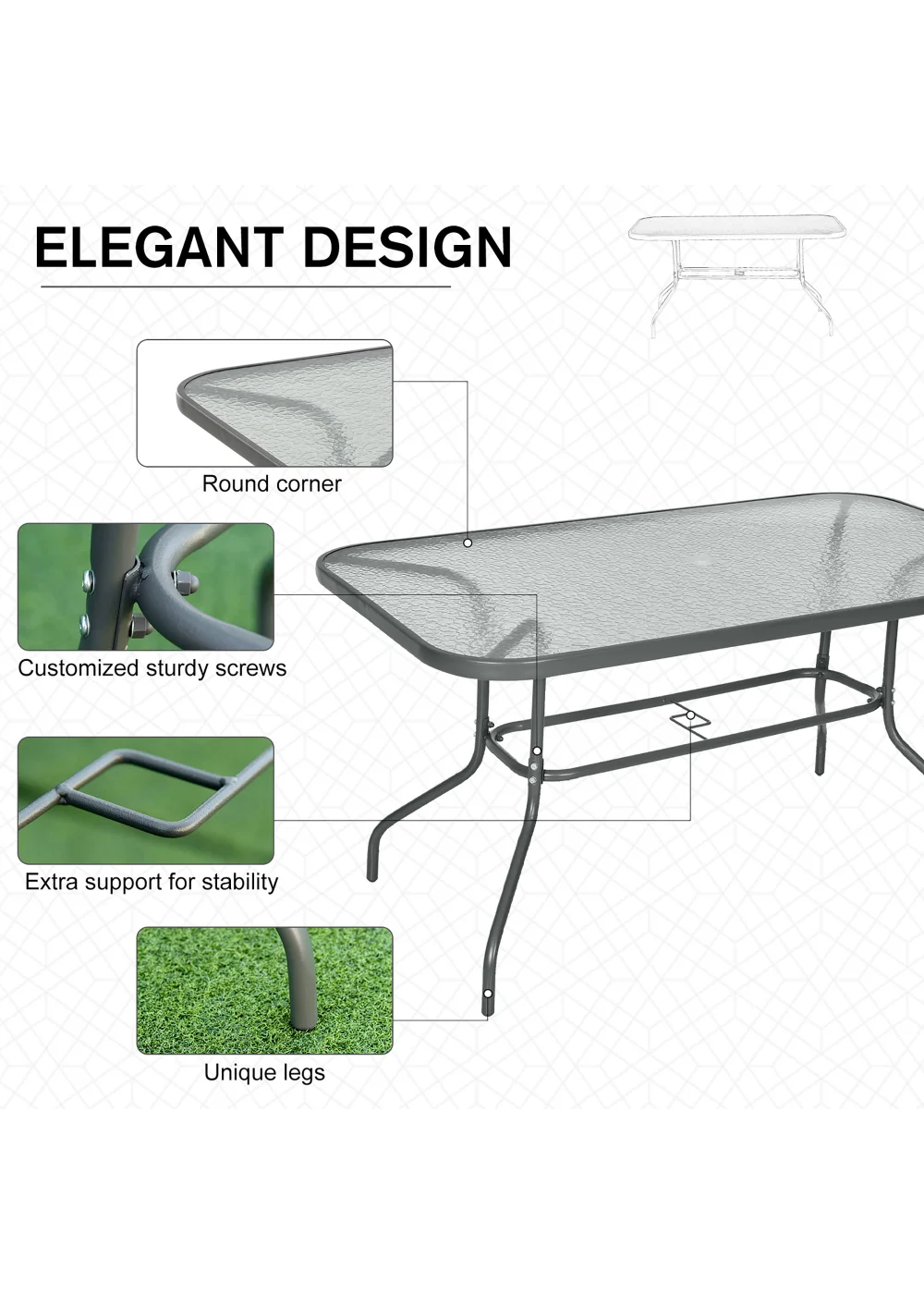 Outsunny Metal Garden Table with Umbrella Hole, 140L x 80Wcm - No Size Image 5