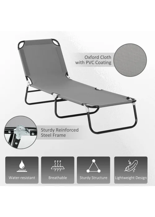 Outsunny Foldable Sun Lounger with 5-Position Adjustable Backrest - No Size Image 5