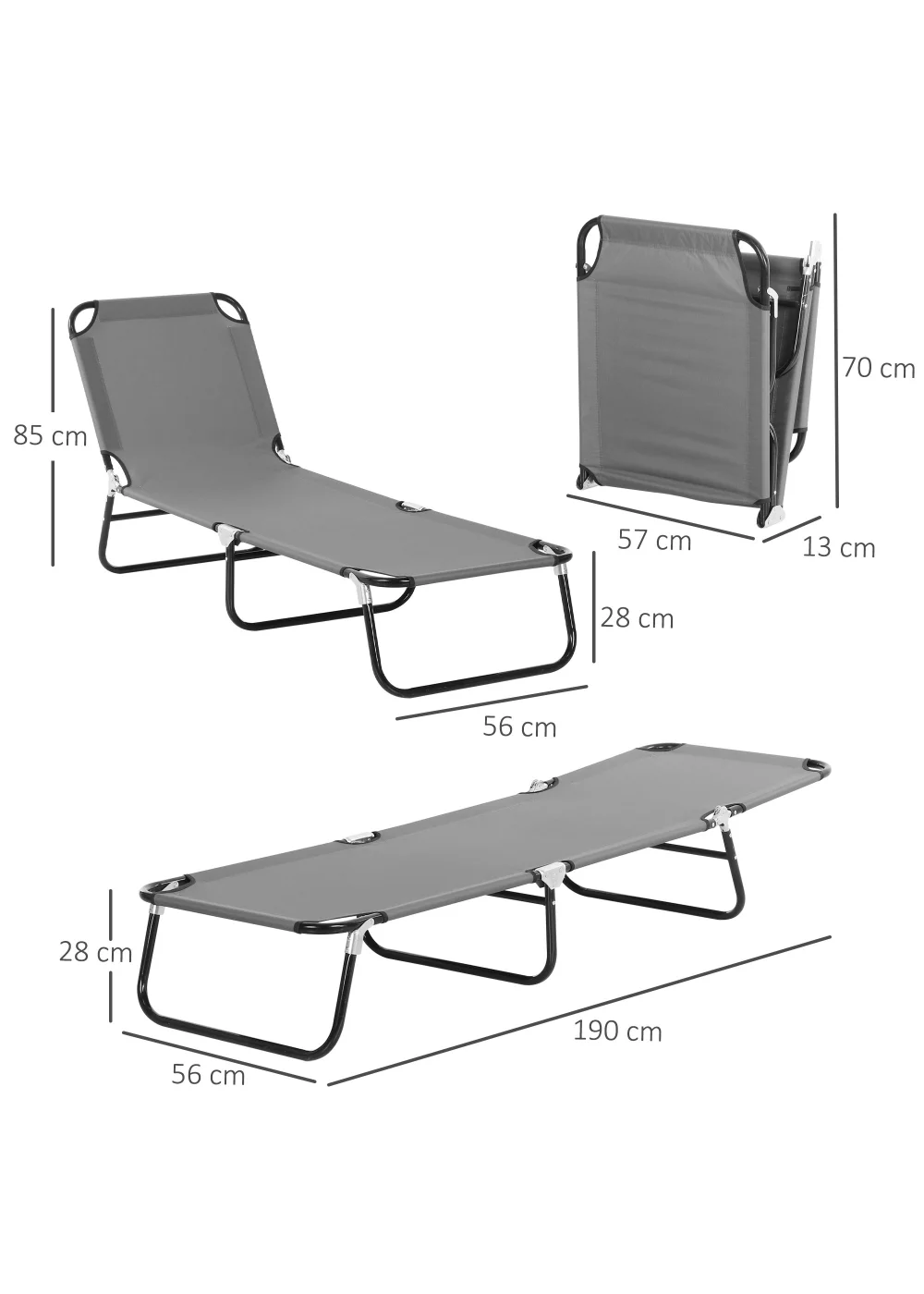 Outsunny Foldable Sun Lounger with 5-Position Adjustable Backrest - No Size Image 3