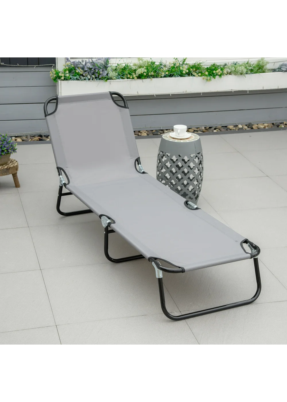 Outsunny Foldable Sun Lounger with 5-Position Adjustable Backrest - No Size Image 1
