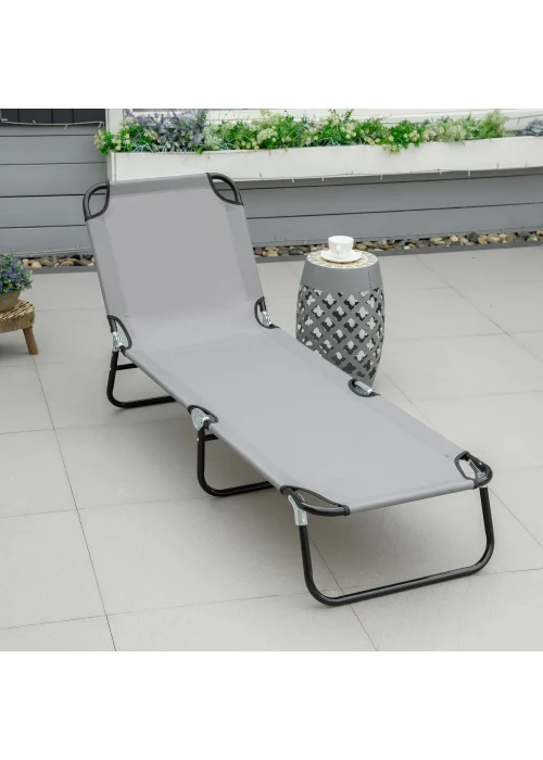 Outsunny Foldable Sun Lounger with 5-Position Adjustable Backrest - No Size Image 1