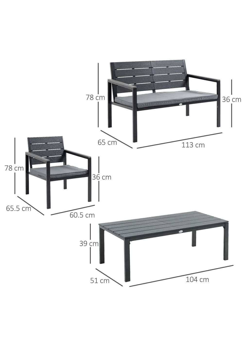 Outsunny 4 PCs Outdoor Conversation Sofa Set - One Size Image 3